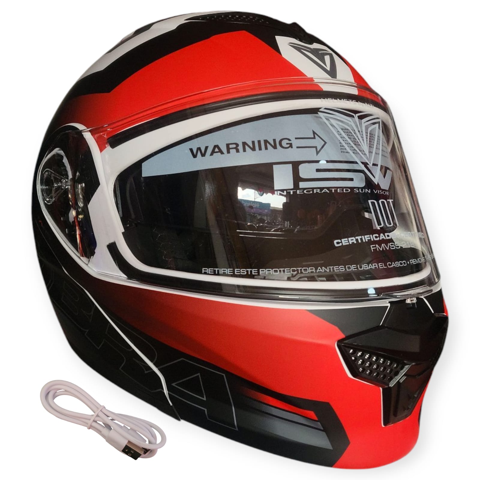 1743442484_CASCO20ROJO20DOBLE20FI.jpeg CASCO MODULAR CON LUZ ATTO BANDS BLANCO ROJO GRIS FIBRA - Imagen 1