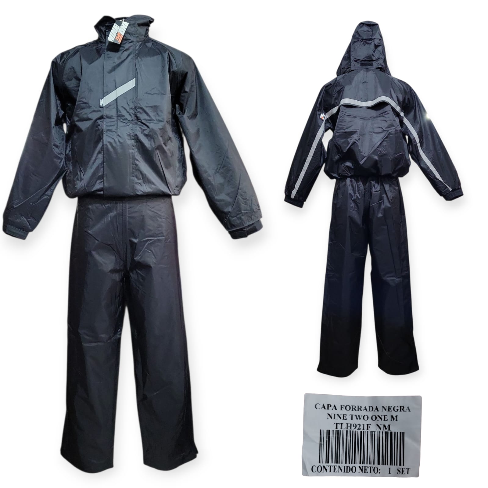 1750461407_TRAJE20TALLA20M.jpeg TRAJE FORRADO IMPERMEABLE NEGRO CON REFLECTIVO GRIS/VERDE NINE TWO ONE - Imagen 1