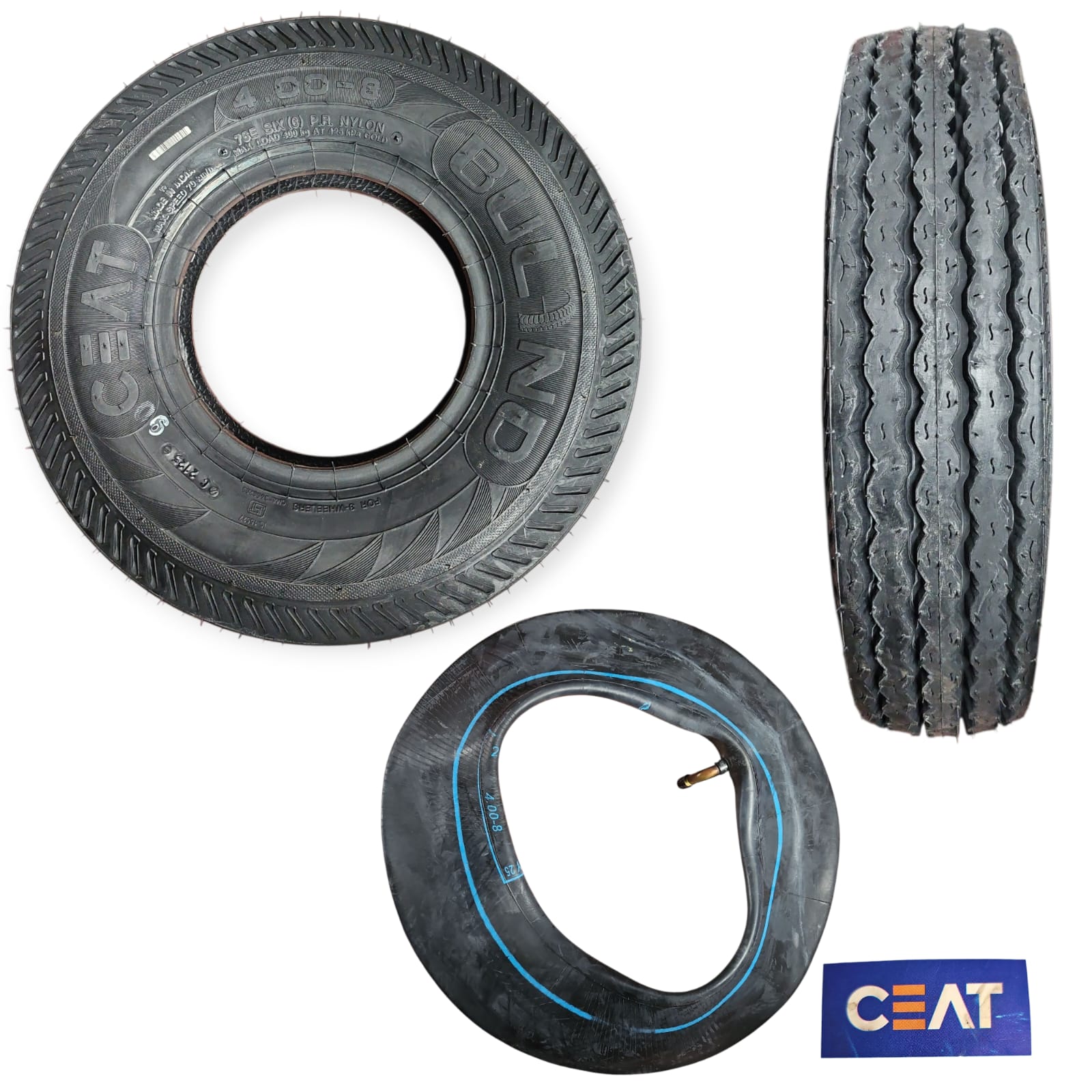 1758743040_LLANTA204.0820CEAT.jpeg LLANTA 4.00-8 + TUBO BULAND LAB.MRT LLANTONA CEAT - Imagen 1