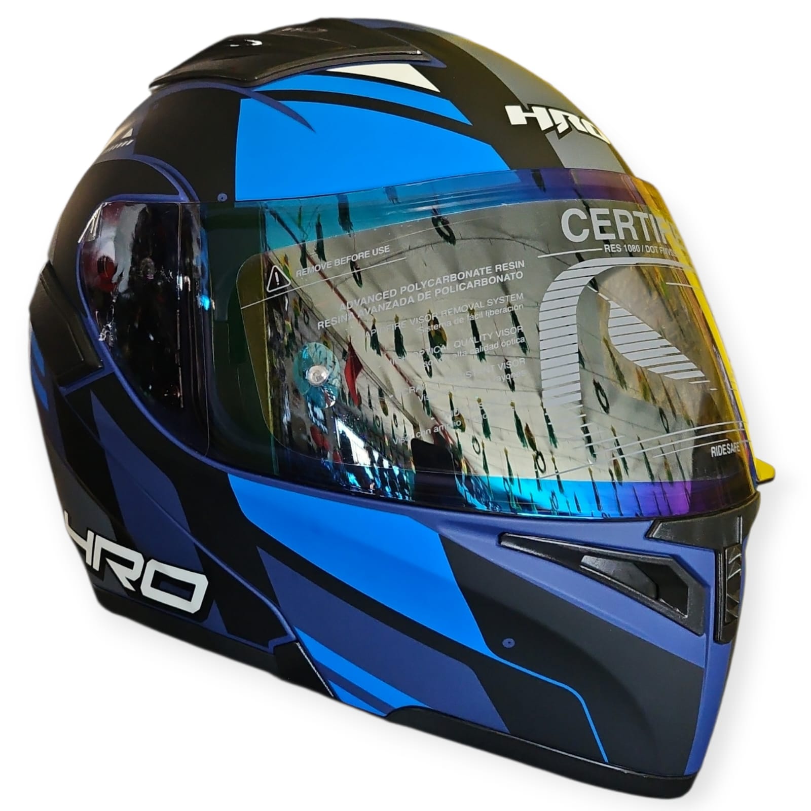 1767916324_CASCO20AZUL20MA20HRO.jpeg CASCO MODULAR AZUL MATE BLANCO FORT.IN-EVO VISOR REVO HRO - Imagen 1