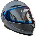CASCO INTEGRAL GRIS CEMENTO BRILLANTE SPOILER GRIS VISOR AZUL IR MASS
