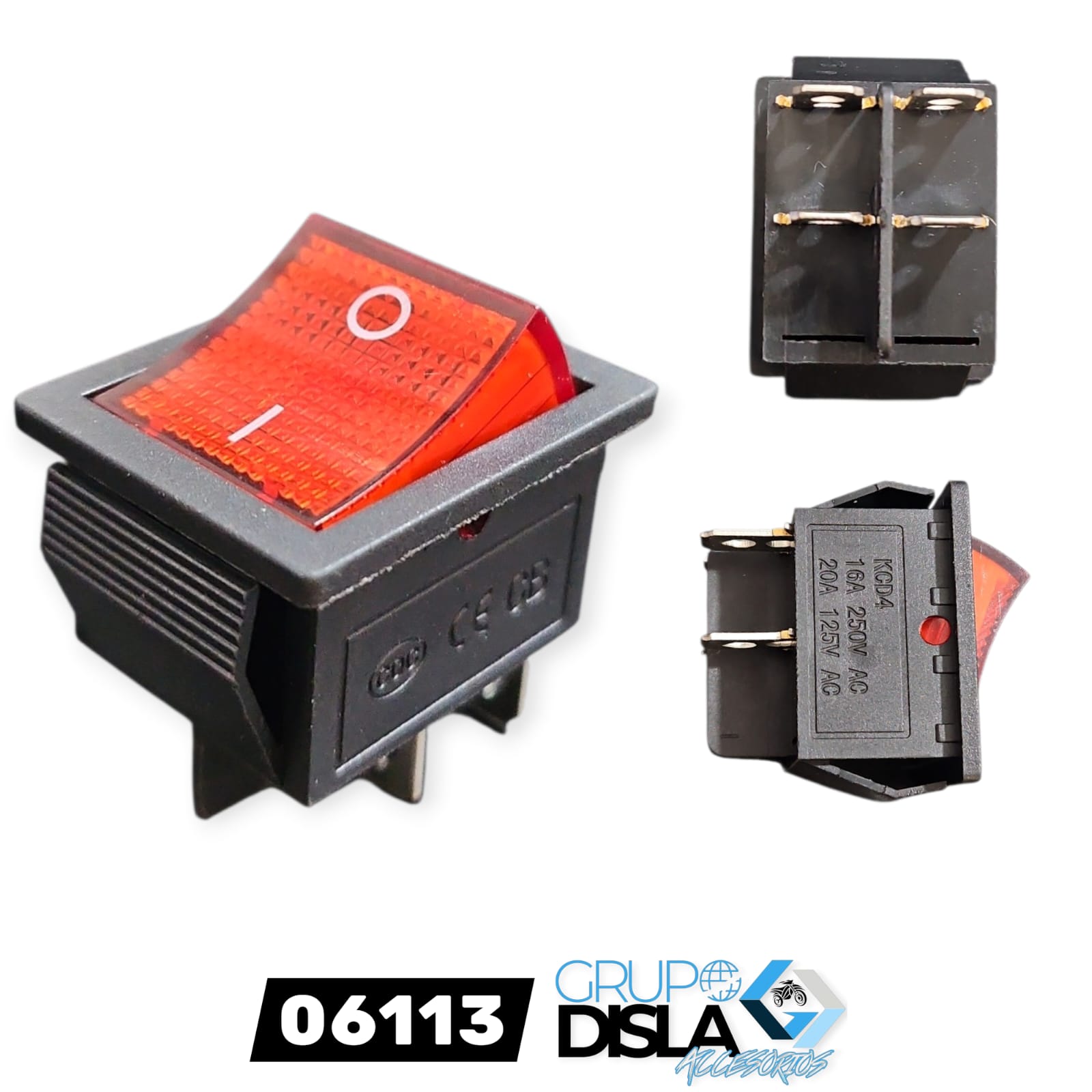 1773971704_SWITCH20420PTS.jpeg BOTON SWITCH INTERRUPOTOR CUARADO CON LUZ ROJO 4 PATITAS 25MMX32MM - Imagen 1