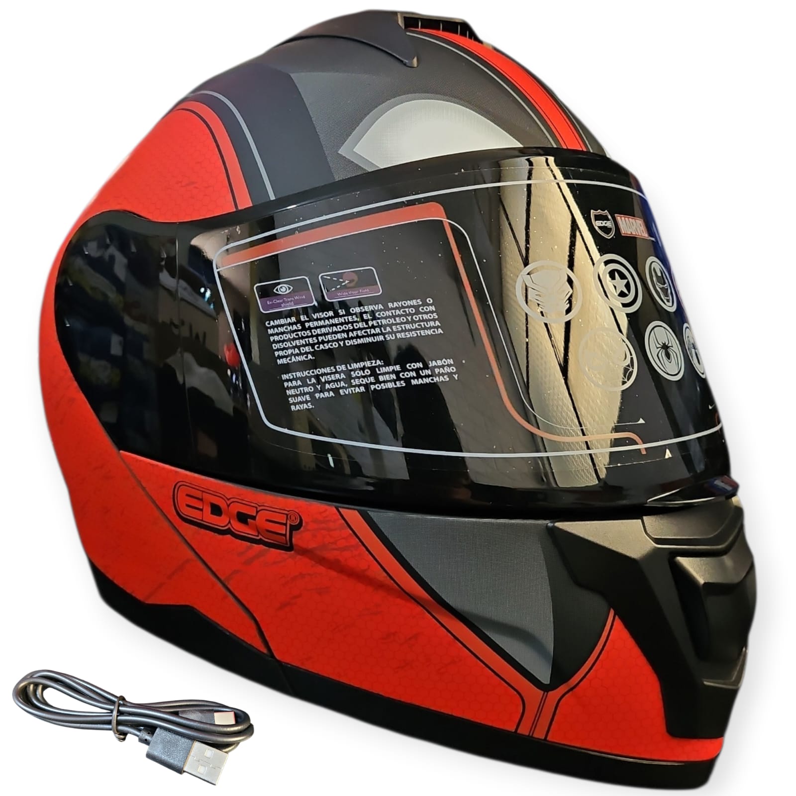 1774552344_CASCO20DEAD20POOL.jpeg CASCO MODULAR BOSTON DEADPOOL COLECCIÓN MARVEL ROJO LUZ STOP EDGE - Imagen 1