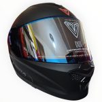 CASCO MODULAR NEGRO MATE VISOR AZUL ALERON PLATA FIBRA